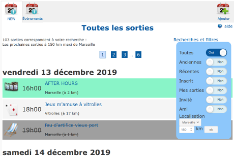 affichage de la liste des sorties