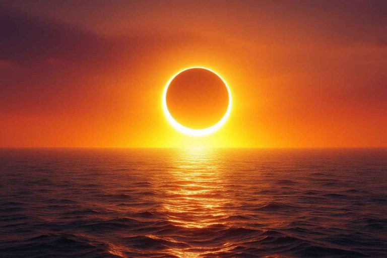 &Eacute;clipse partielle de soleil se couchant sur la mer &agrave; Marseille
